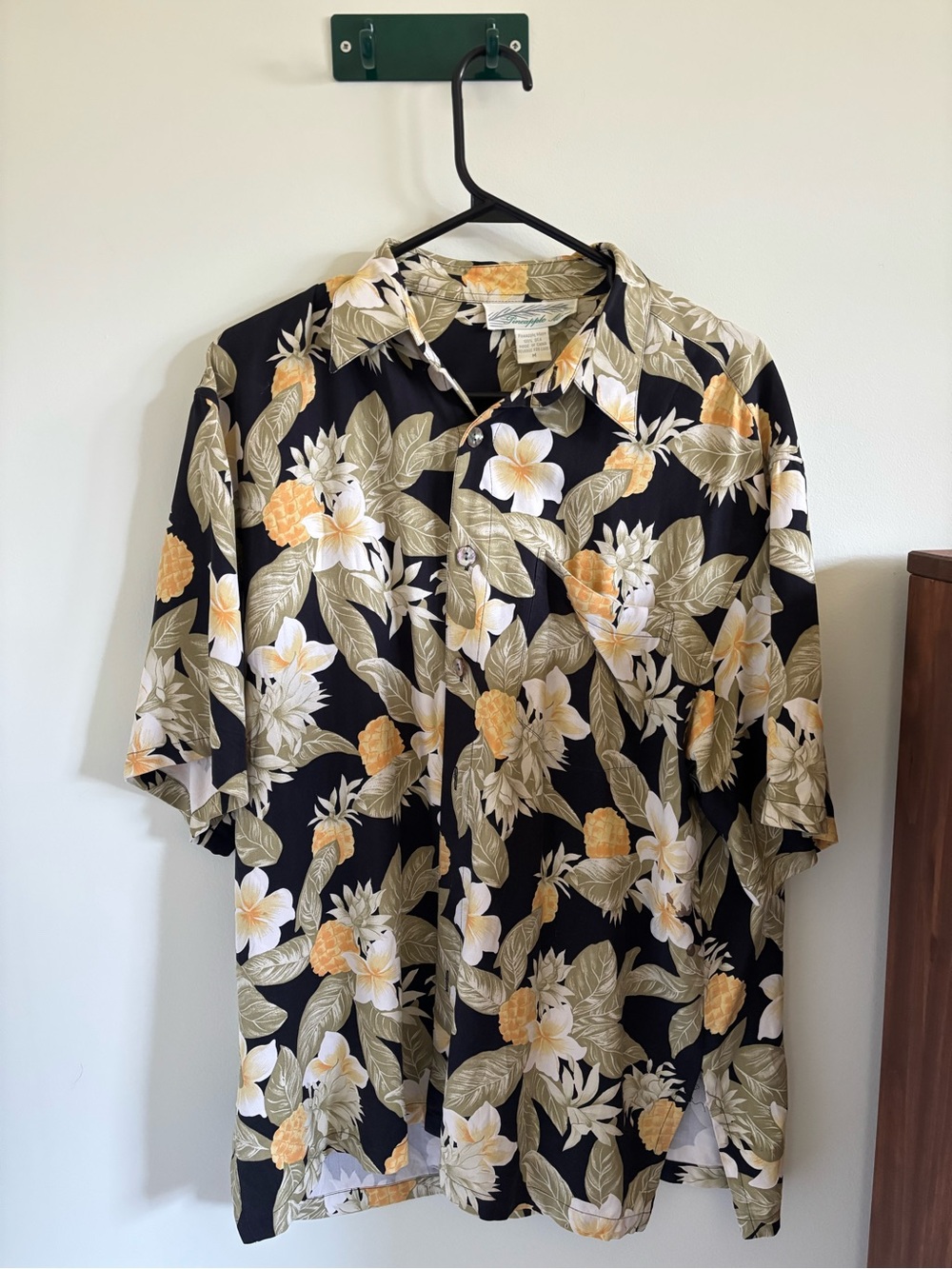 Vintage Silk Black Hawaiian Floral Short-Sleeve Shirt